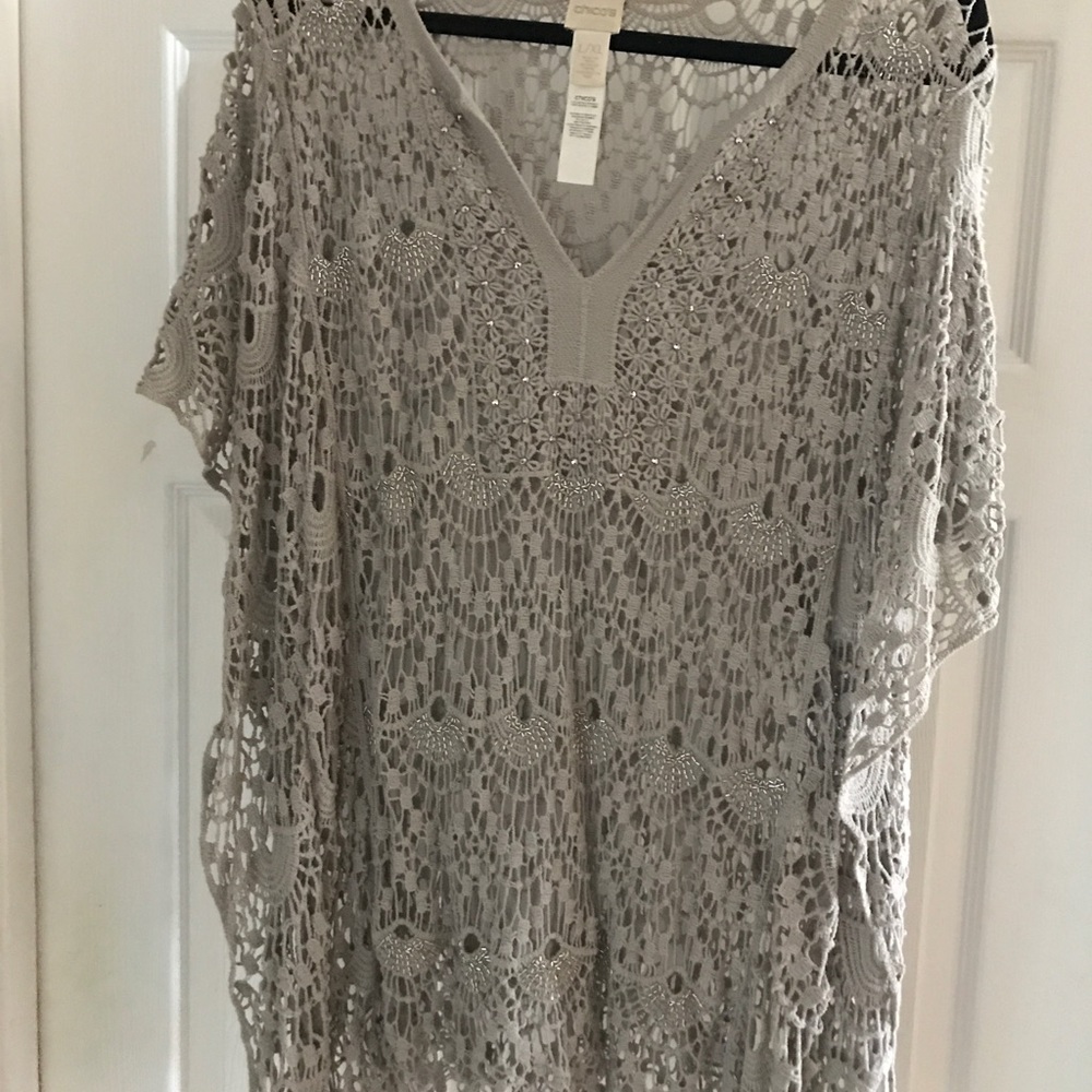Chicos crocheted top. Size L/XL. Grey/taupe color.